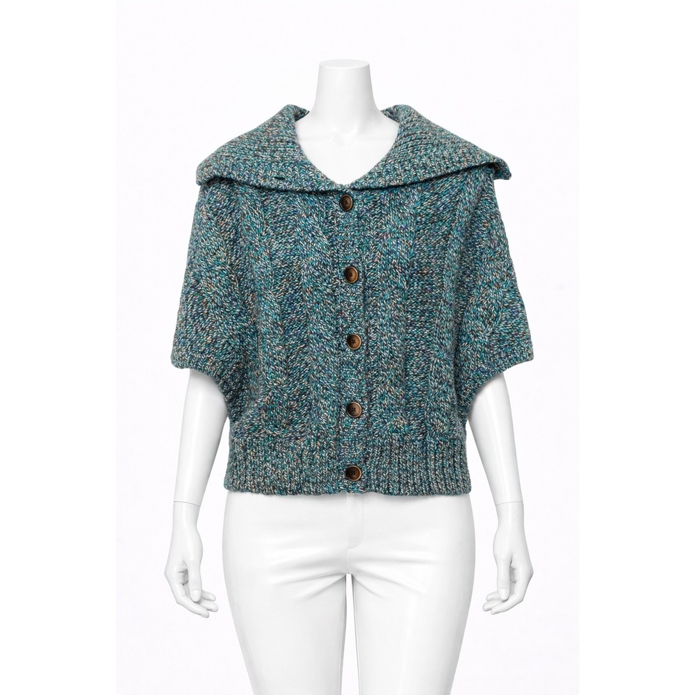 American Eagle Cardigan Womens XXS Teal Marled Cable‎ Knit Shawl Collar Button
